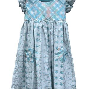 Evie’s Ckoset Blue Plaid and Floral Dress size 8 mixed media chore pockets boho